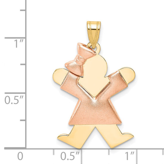 14k Two-tone The Kids Medium Puffed Girl with Bow on Left Engravable Joy Charm