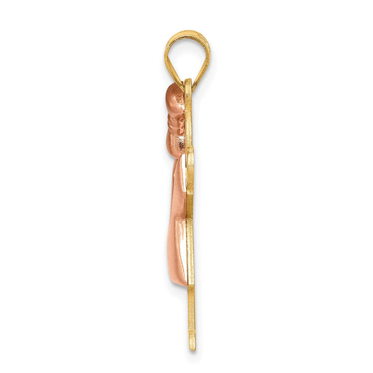 14k Two-tone The Kids Medium Puffed Girl with Bow on Left Engravable Love Charm