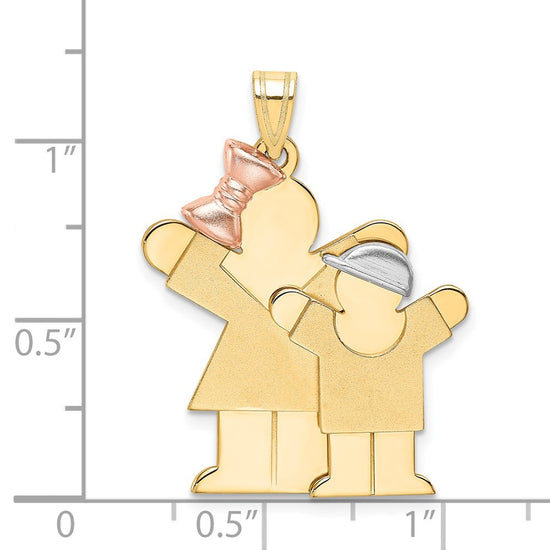 14k Tri-color The Kids Big Girl and Little Boy Engravable Love Charm