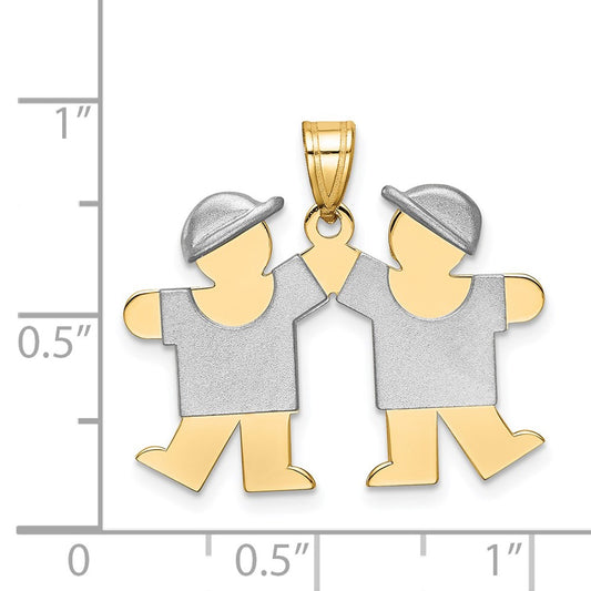 14k Two-tone The Kids Small Double Boys Engravable Kiss Charm