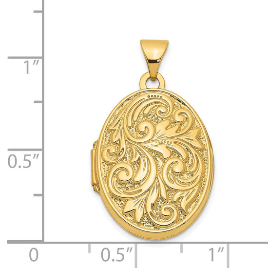 14k Polished Leaf Swirl Design with LOVE YOU ALWAYS on Reverse 21mm Oval Locket