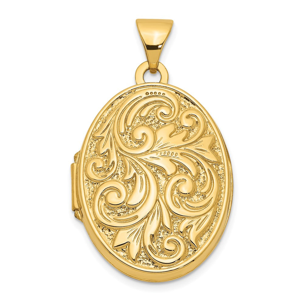 14k Polished Leaf Swirl Design with LOVE YOU ALWAYS on Reverse 21mm Oval Locket