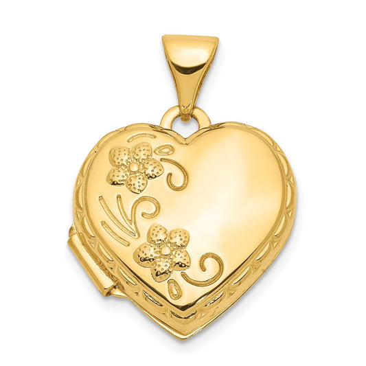 14k Floral 15mm Heart Locket