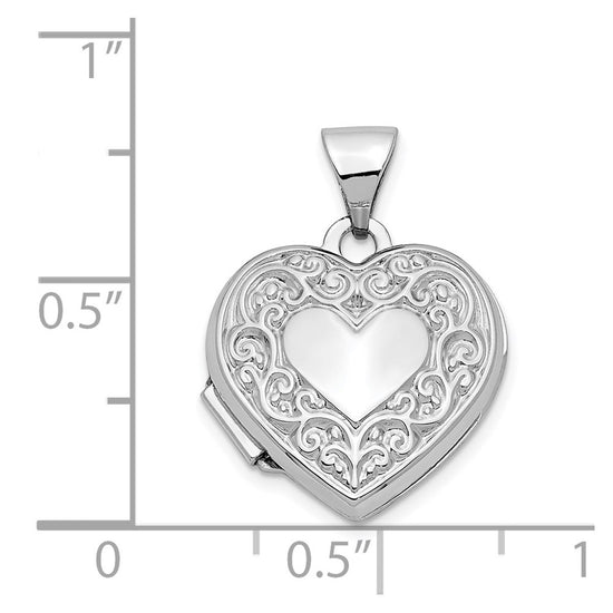 14k White Gold Polished Scrolled 15mm Heart Locket