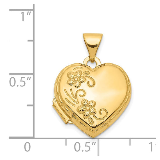 14k Polished Floral Reverses to LOVE YOU ALWAYS Script 15mm Heart Locket