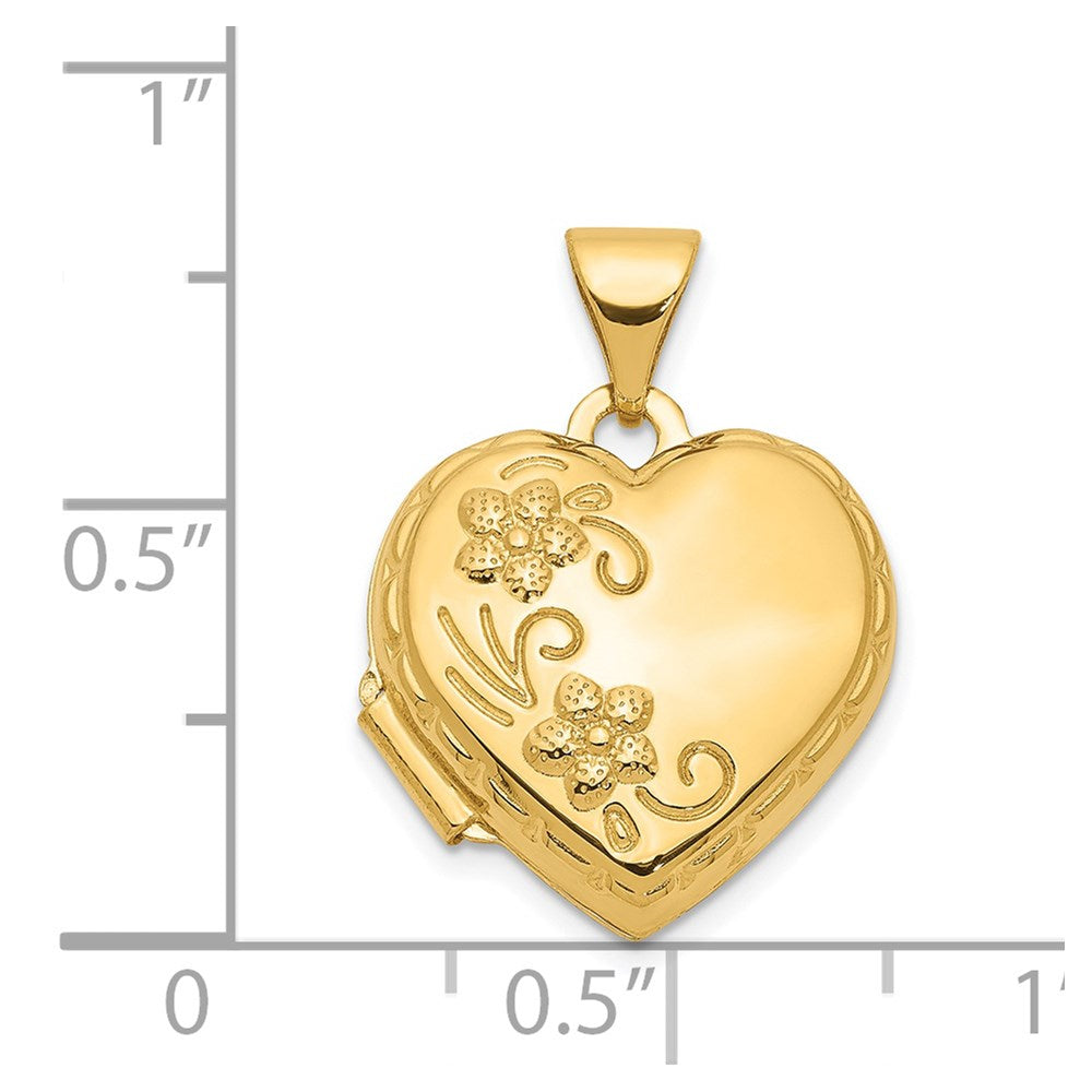 14k Polished Floral Reverses to LOVE YOU ALWAYS Script 15mm Heart Locket