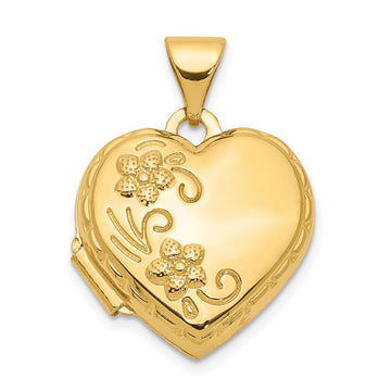 14k Polished Floral Reverses to LOVE YOU ALWAYS Script 15mm Heart Locket