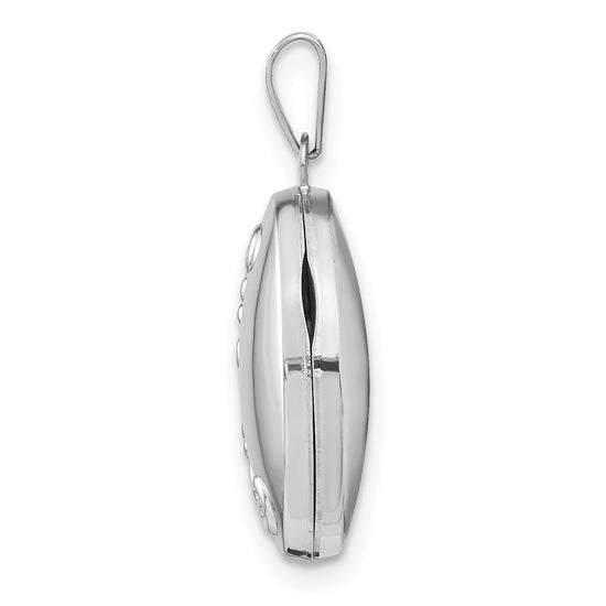 14k White Gold Floral 17mm Oval Locket