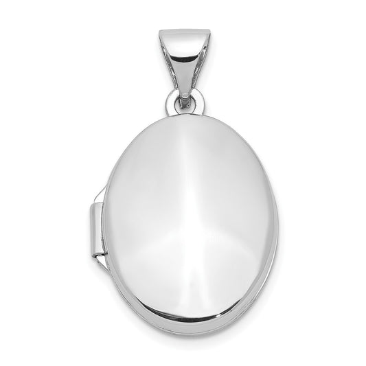 14k White Gold Polished Plain 17mm Oval Locket