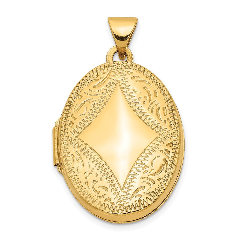 14k Diamond-shaped Design 21mm Oval Locket