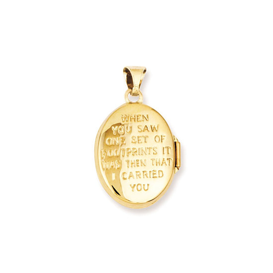 14k with White Rhodium Footprints Poem on Reverse 17mm Oval Locket