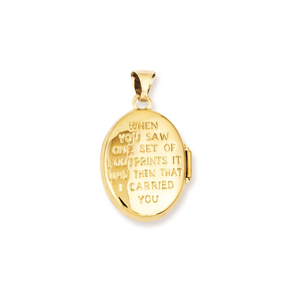 14k with White Rhodium Footprints Poem on Reverse 17mm Oval Locket
