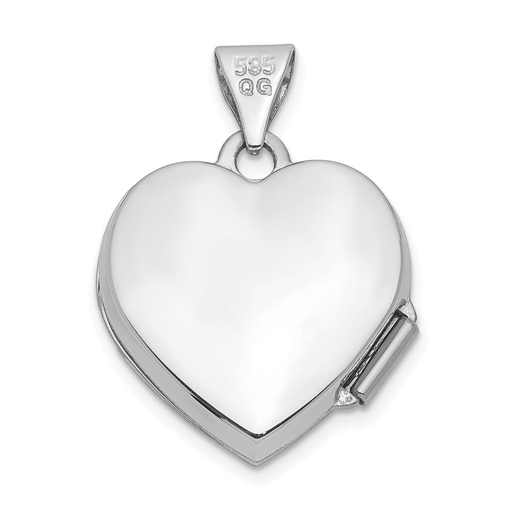 14k White Gold Polished Plain 15mm Heart Locket