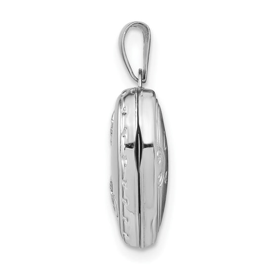 14k White Gold Polished Floral Reverses to LOVE YOU ALWAYS Script 15mm Heart Locket