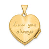 14k Scrolled Design Reverses to LOVE YOU ALWAYS Script 18mm Heart Locket
