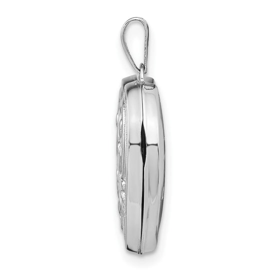 14k White Gold Scrolled Design Reverses to LOVE YOU ALWAYS Script 18mm Heart Locket