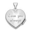 14k White Gold Scrolled Design Reverses to LOVE YOU ALWAYS Script 18mm Heart Locket