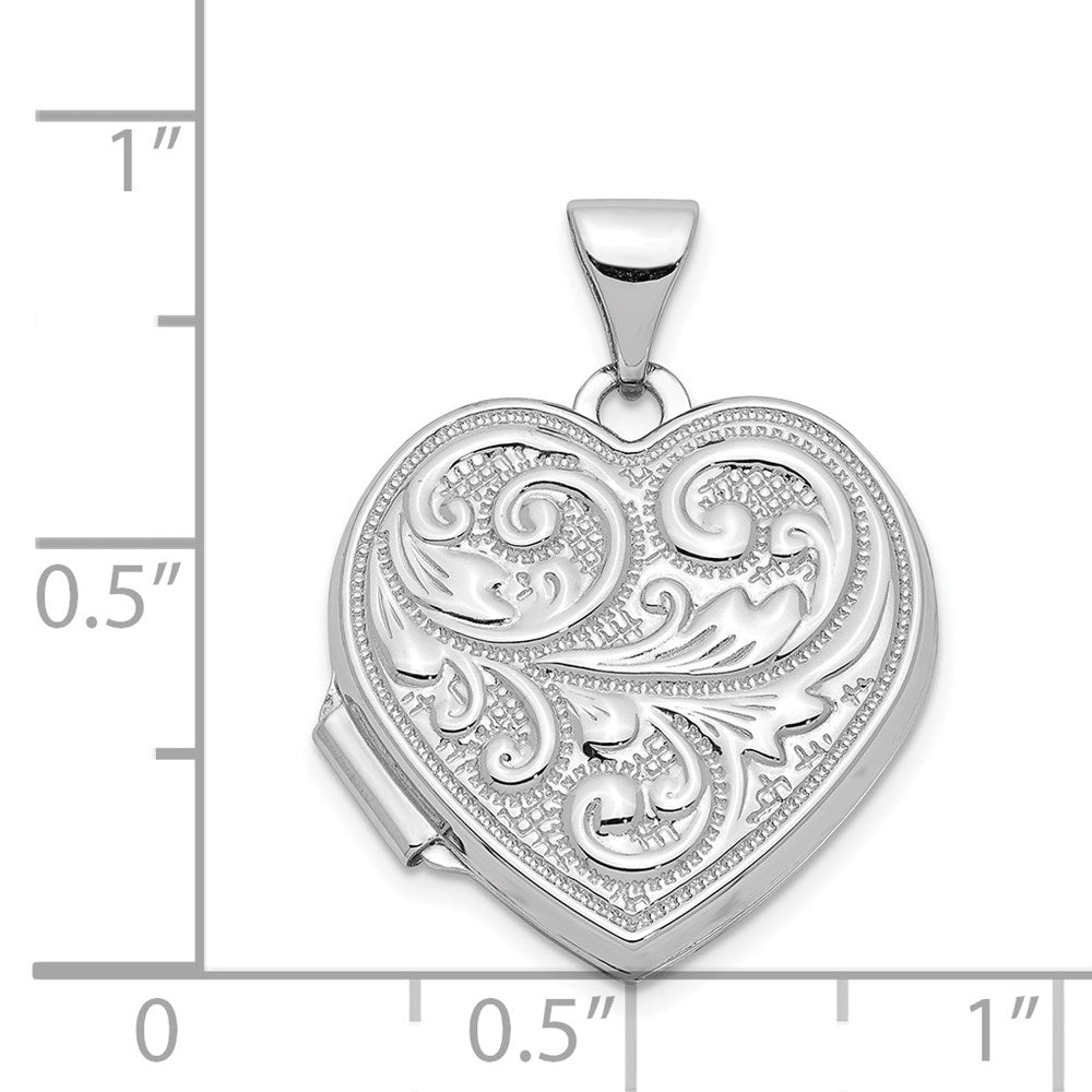 14k White Gold Scrolled Design Reverses to LOVE YOU ALWAYS Script 18mm Heart Locket