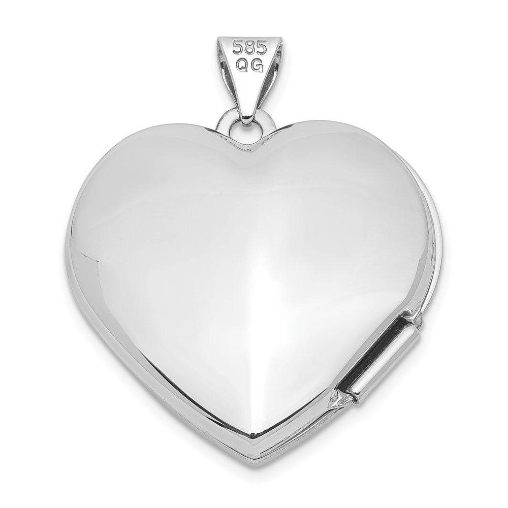 14k White Gold Polished Domed Plain 21mm Heart Locket