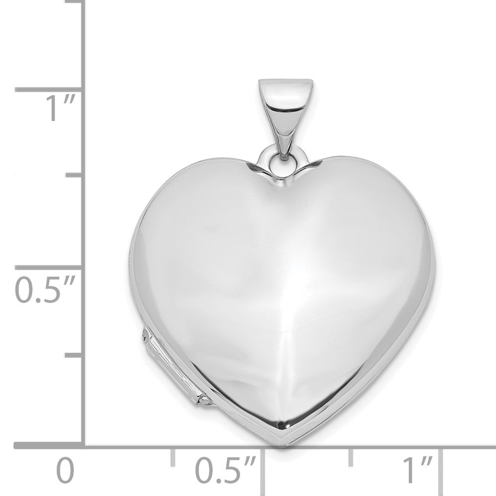 14k White Gold Polished Domed Plain 21mm Heart Locket