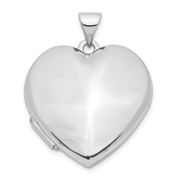 14k White Gold Polished Domed Plain 21mm Heart Locket