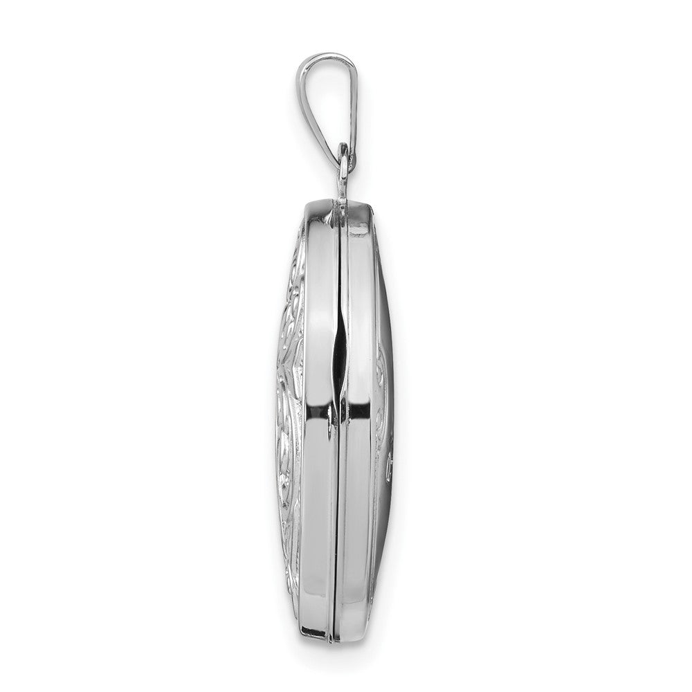 14k White Gold Polished Leaf Swirl Design with LOVE YOU ALWAYS on Reverse 21mm Oval Locket