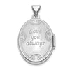 14k White Gold Polished Leaf Swirl Design with LOVE YOU ALWAYS on Reverse 21mm Oval Locket