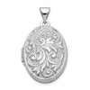14k White Gold Polished Leaf Swirl Design with LOVE YOU ALWAYS on Reverse 21mm Oval Locket