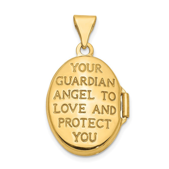 14k with White Rhodium Guardian Angel with Poem on Reverse 17mm Oval Locket