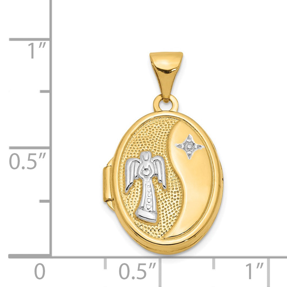 14k with White Rhodium Guardian Angel with Poem on Reverse 17mm Oval Locket