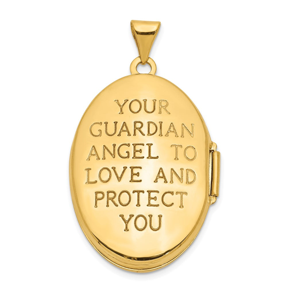 14k with White Rhodium Diamond Guardian Angel with Poem on Reverse 26mm Oval Family Locket