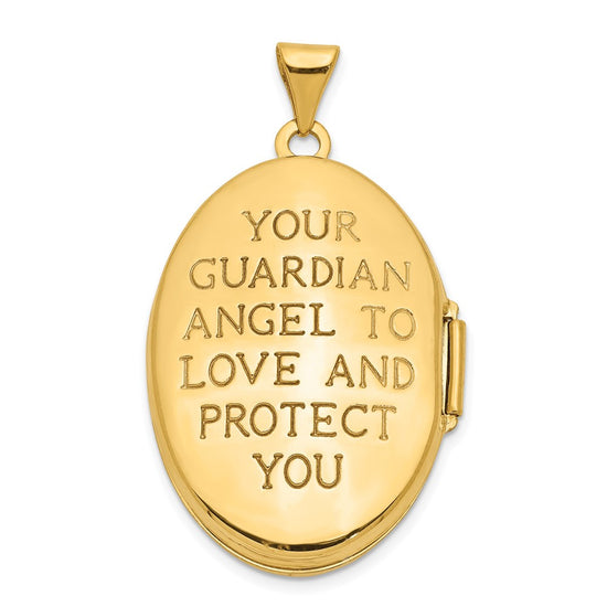 14k with White Rhodium Diamond Guardian Angel with Poem on Reverse 26mm Oval Family Locket