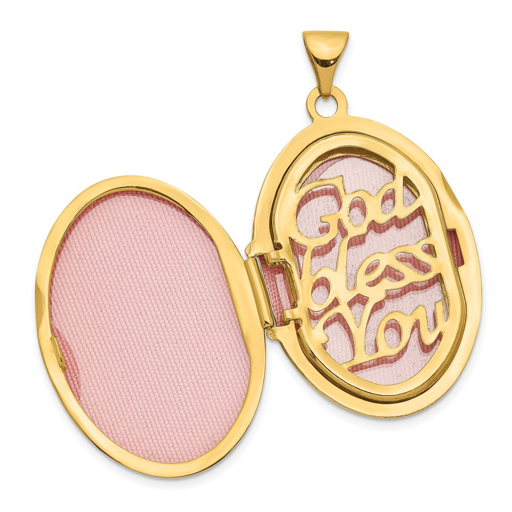 14k with White Rhodium Diamond Guardian Angel with Poem on Reverse 26mm Oval Family Locket