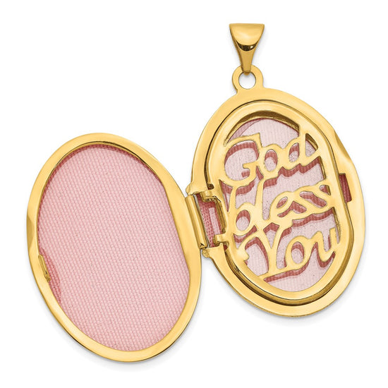 14k with White Rhodium Diamond Guardian Angel with Poem on Reverse 26mm Oval Family Locket