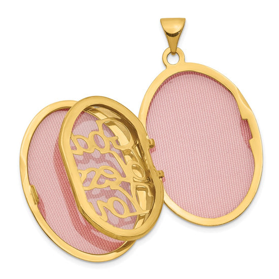 14k with White Rhodium Diamond Guardian Angel with Poem on Reverse 26mm Oval Family Locket