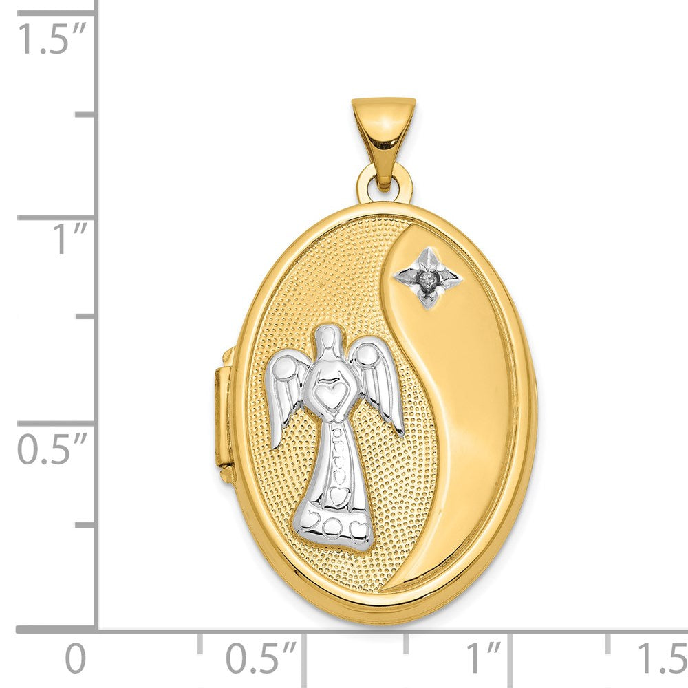 14k with White Rhodium Diamond Guardian Angel with Poem on Reverse 26mm Oval Family Locket