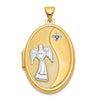 14k with White Rhodium Diamond Guardian Angel with Poem on Reverse 26mm Oval Family Locket