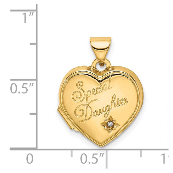 14K Diamond SPECIAL DAUGHTER Script 15mm Heart Locket
