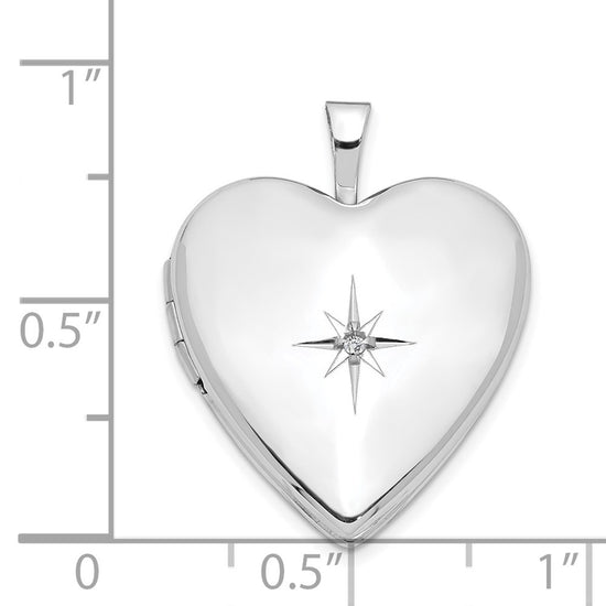 14K White Gold Diamond Star 20mm Heart Locket