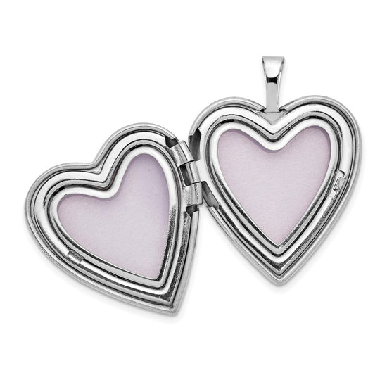 14K White Gold Floral Vine Border 20mm Heart Locket