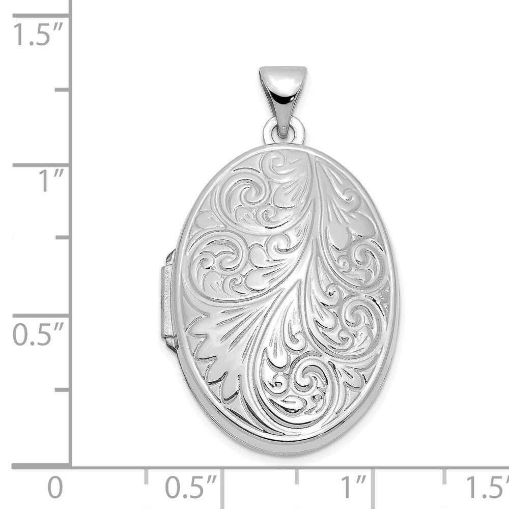 14k White Gold Scroll Design 26mm Oval Locket