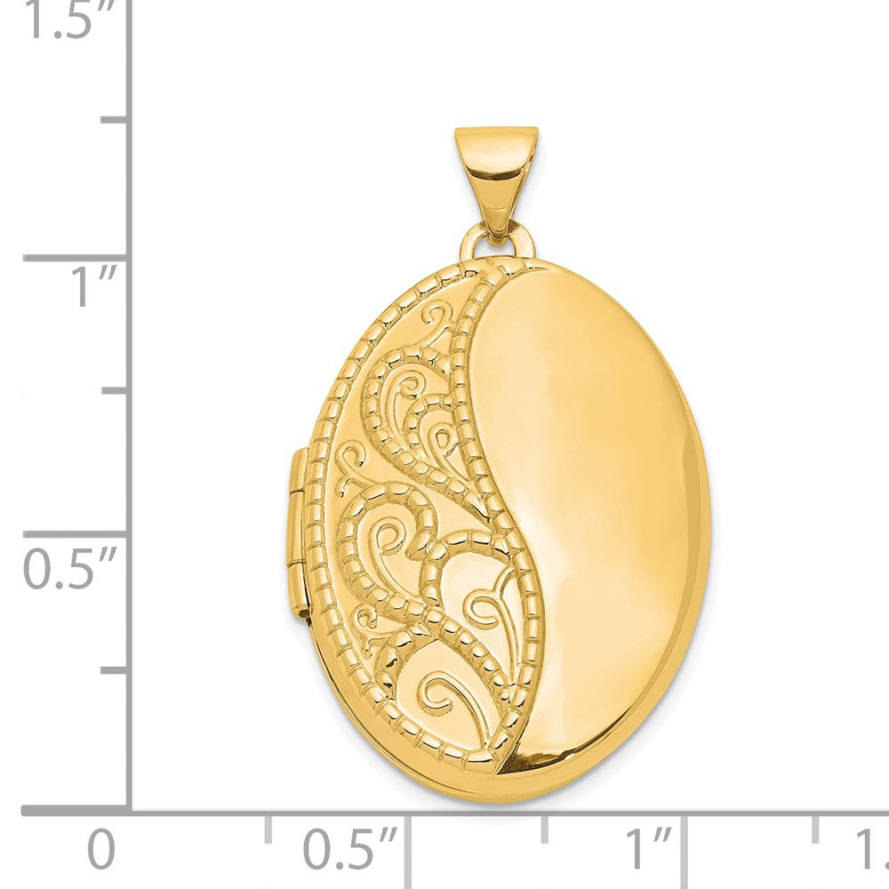 14k Fancy Half Swirl Design 26mm Oval Locket