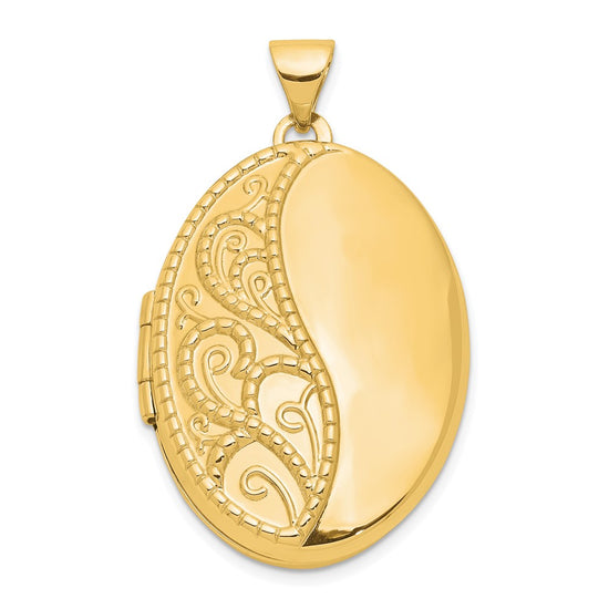 14k Fancy Half Swirl Design 26mm Oval Locket