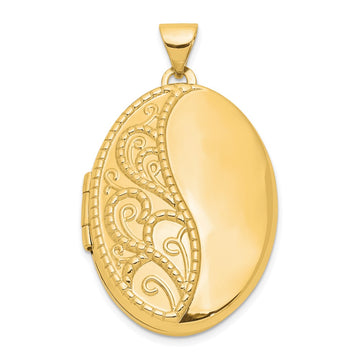 14k Fancy Half Swirl Design 26mm Oval Locket