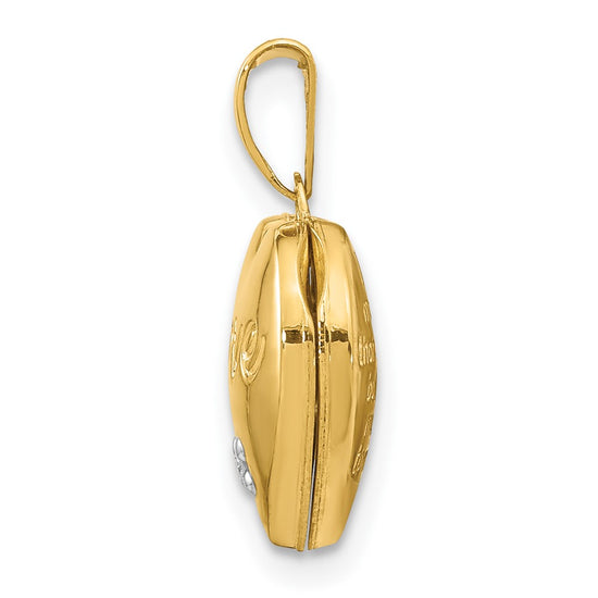 14k Two-tone Diamond LOVE with Poem on Reverse with Heart Charm 12mm Heart Locket