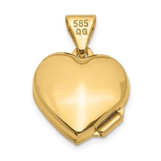 14k with White Rhodium Diamond Star 12mm Heart Locket