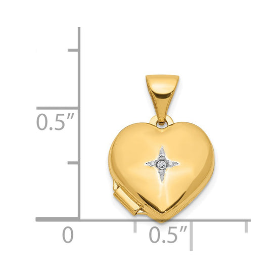 14k with White Rhodium Diamond Star 12mm Heart Locket