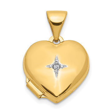 14k with White Rhodium Diamond Star 12mm Heart Locket