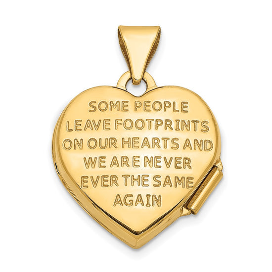 14k with White Rhodium Footprints with Poem on Reverse 15mm Heart Locket