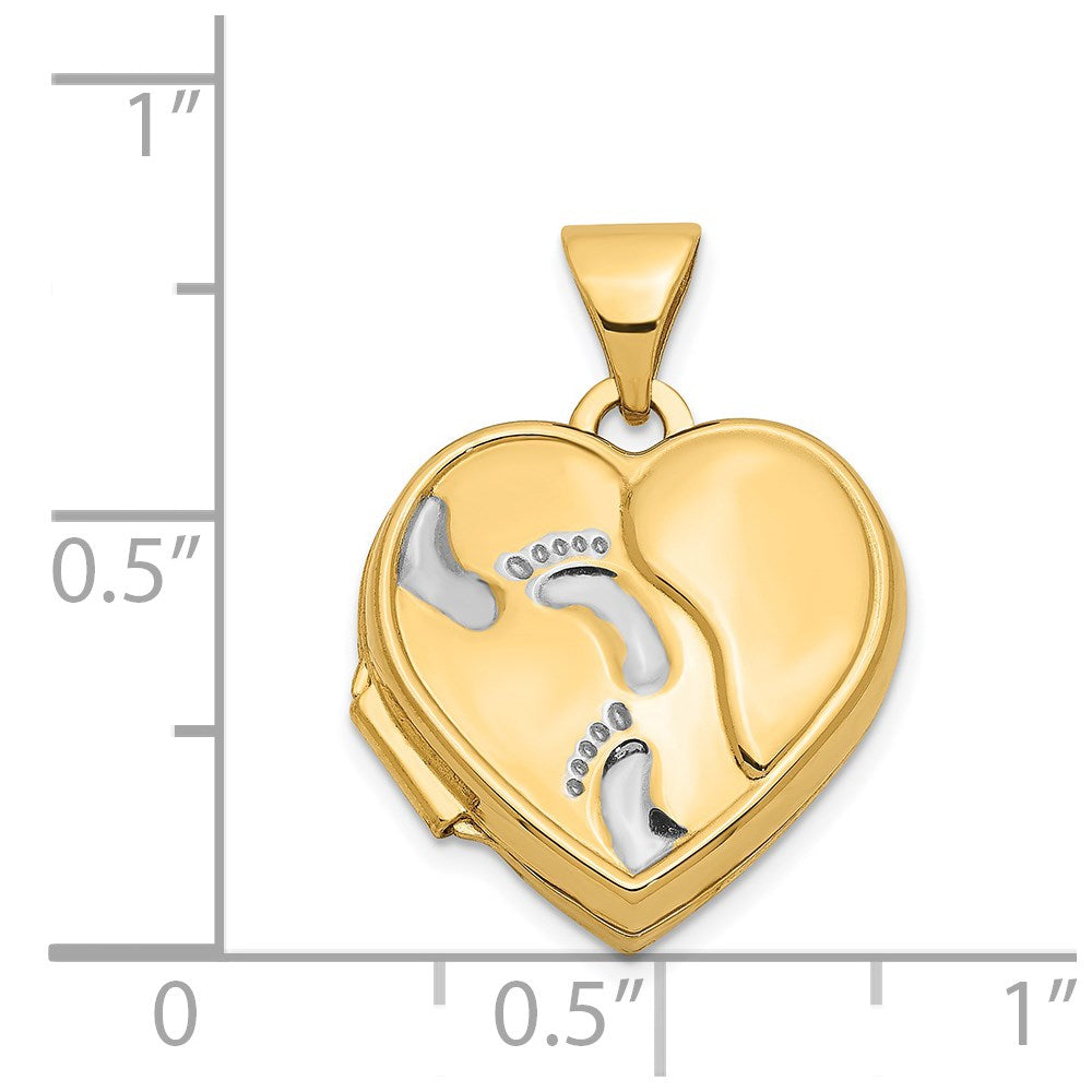 14k with White Rhodium Footprints with Poem on Reverse 15mm Heart Locket